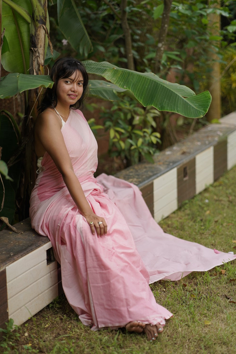 Handloom pure cotton saree in pastel pink colour