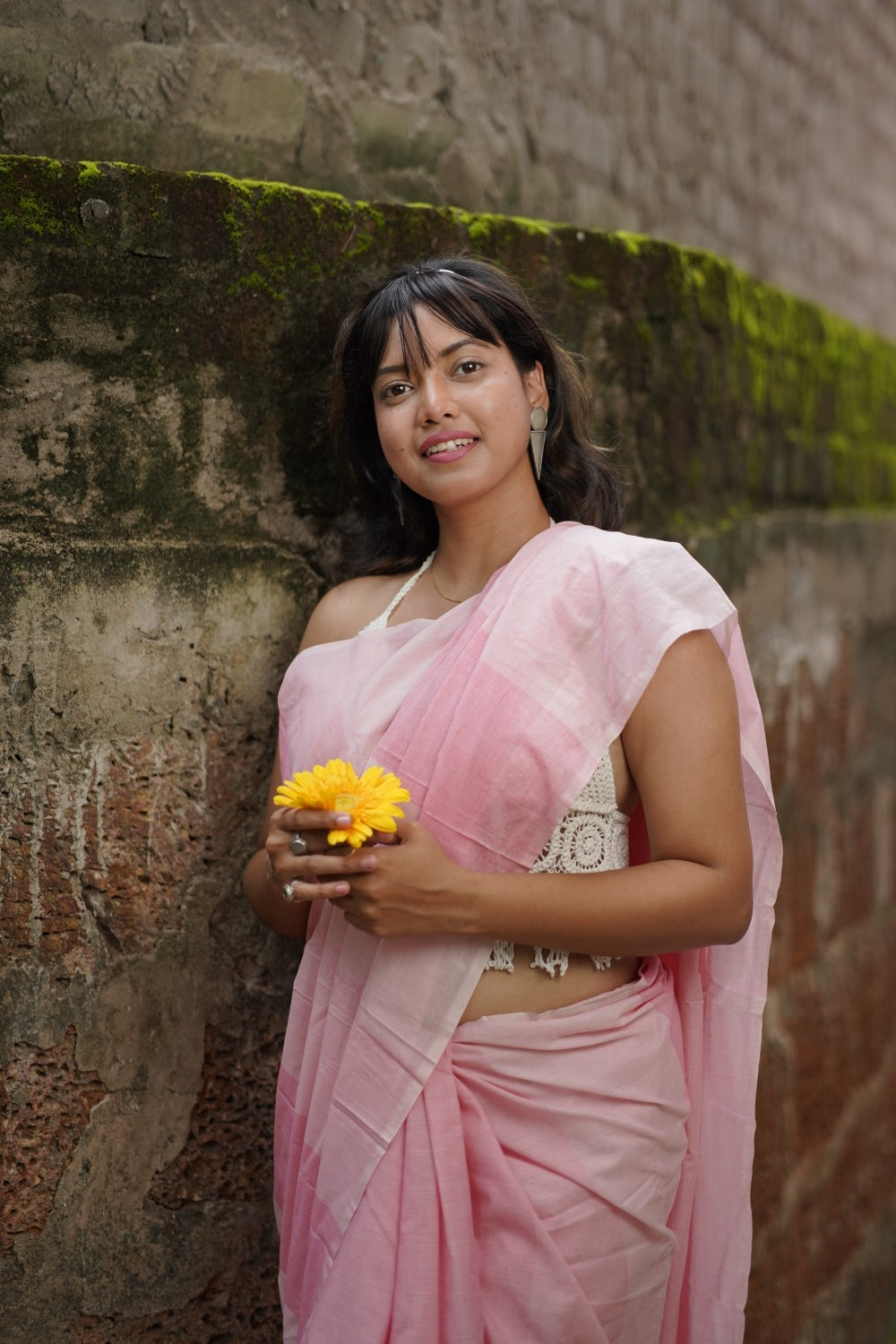 Handloom pure cotton saree in pastel pink colour