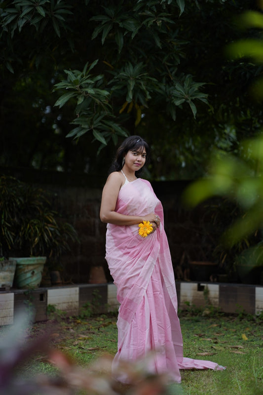 Handloom pure cotton saree in pastel pink colour