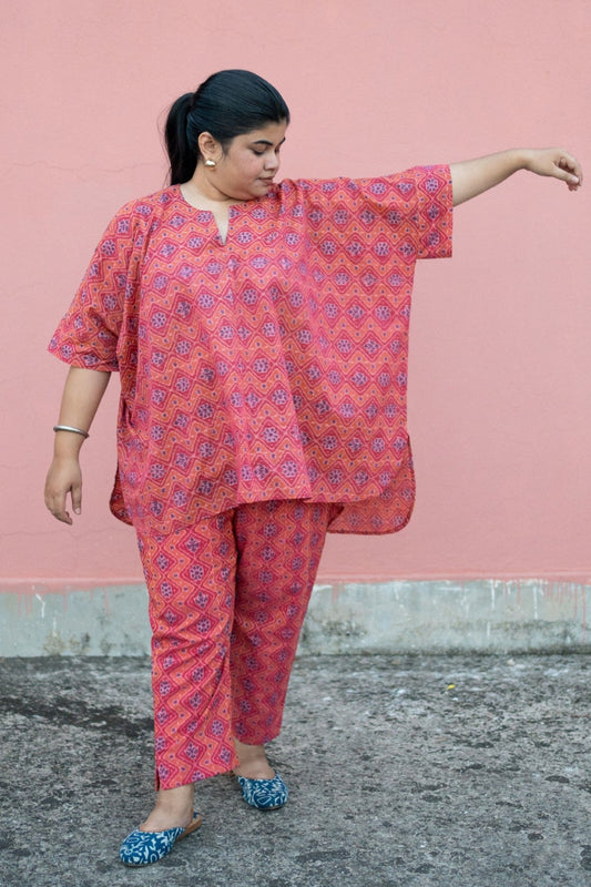Samuka handloom Ikat kaftan oversized kurta in pure cotton from Odisha