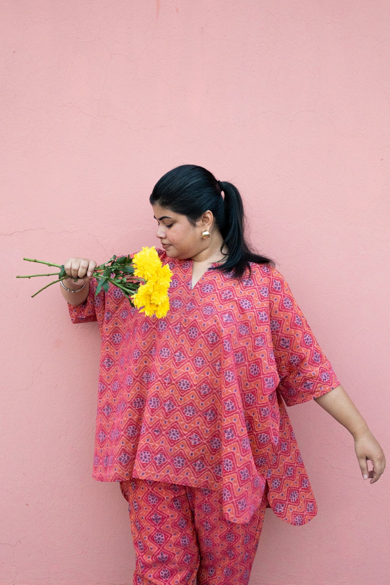 Samuka handloom Ikat kaftan oversized kurta in pure cotton from Odisha