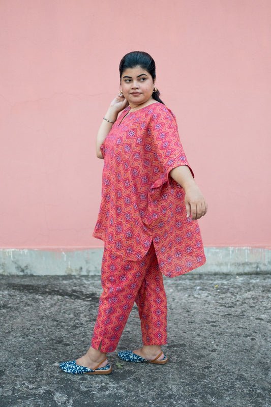 Samuka handloom Ikat kaftan oversized kurta in pure cotton from Odisha