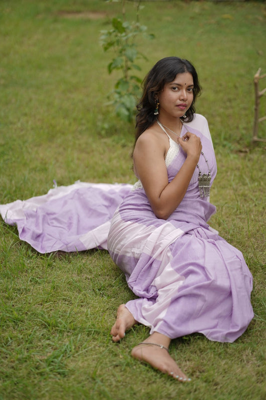 Handloom pure cotton saree in pastel purple colour