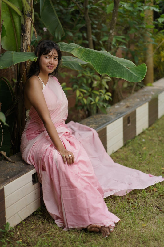 Handloom pure cotton saree in pastel pink colour