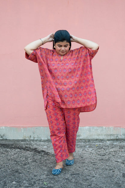 Samuka handloom Ikat kaftan oversized kurta in pure cotton from Odisha
