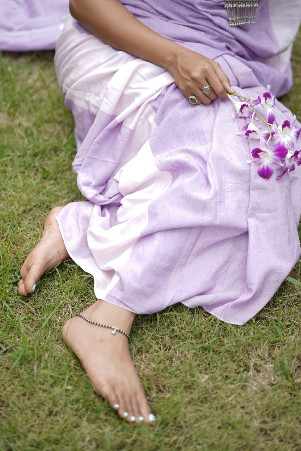 Handloom pure cotton saree in pastel purple colour