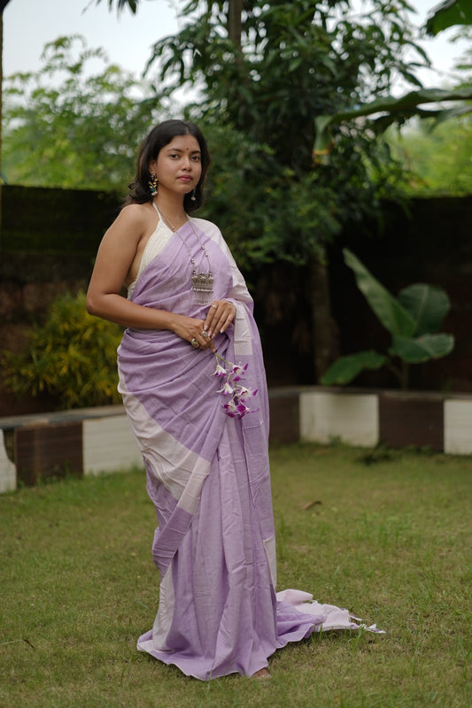 Handloom pure cotton saree in pastel purple colour