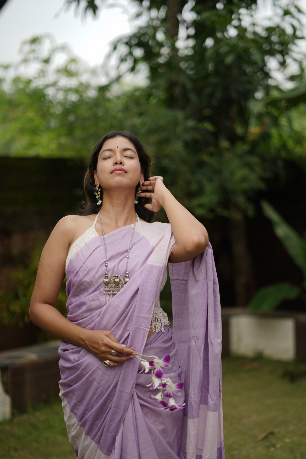 Handloom pure cotton saree in pastel purple colour